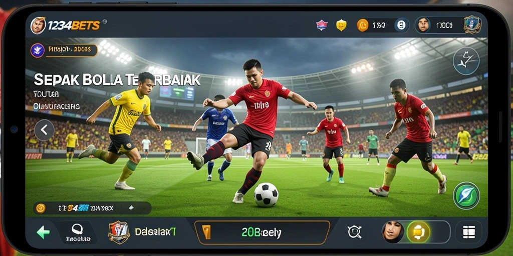 Tampilan gameplay 1234BETS menunjukkan aksi sepak bola yang mendebarkan.
