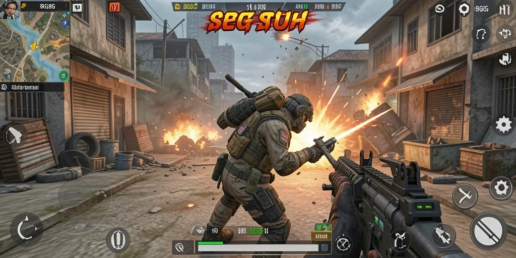 Tangkapan layar menampilkan aksi intens dalam gameplay TPS 8G8G.
