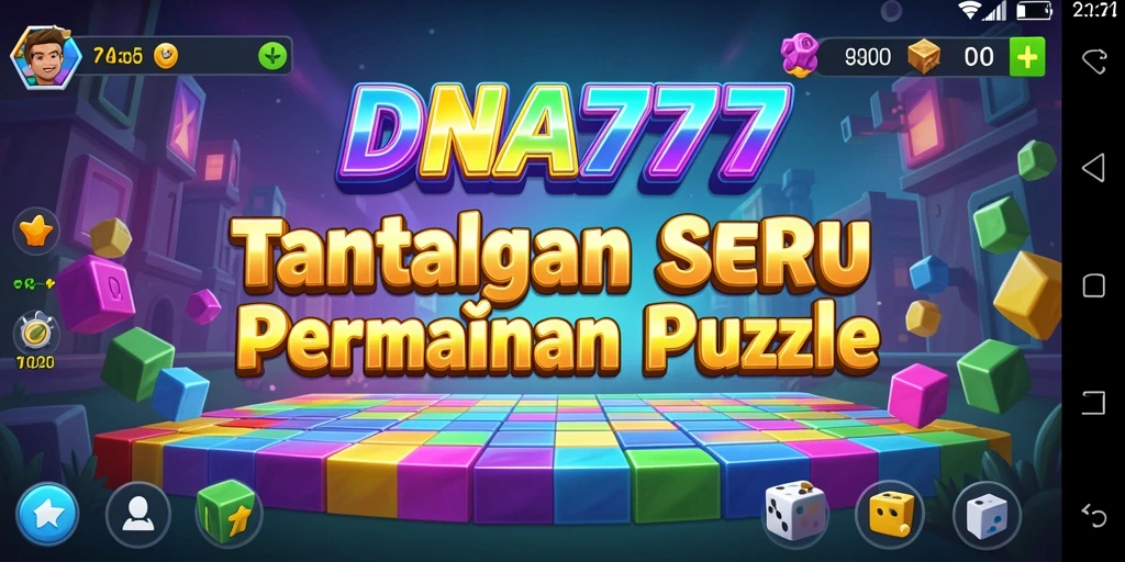 Screenshot utama DNA777 menampilkan gameplay Puzzle yang menantang dan menarik.