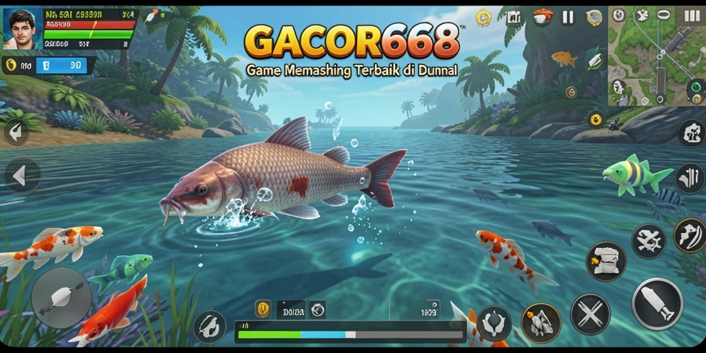 Tampilan gameplay GACOR668 yang menampilkan aksi memancing seru.
