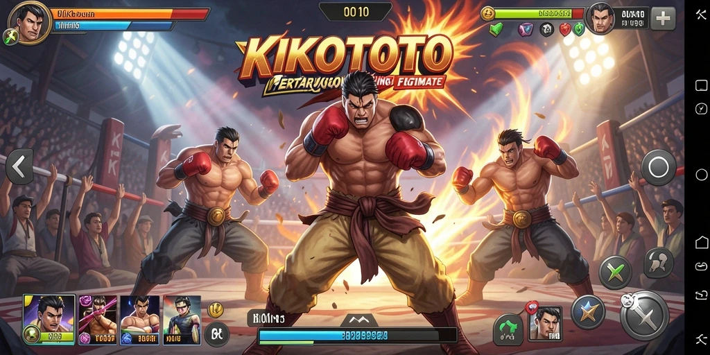 Tampilan aksi pertarungan intens KIKOTOTO dalam arena yang mendebarkan.