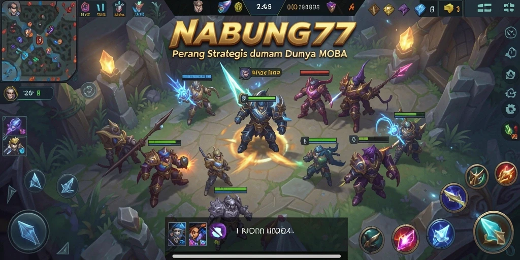 Tampilan seru dari permainan MOBA NABUNG77 dengan pertempuran yang intens.