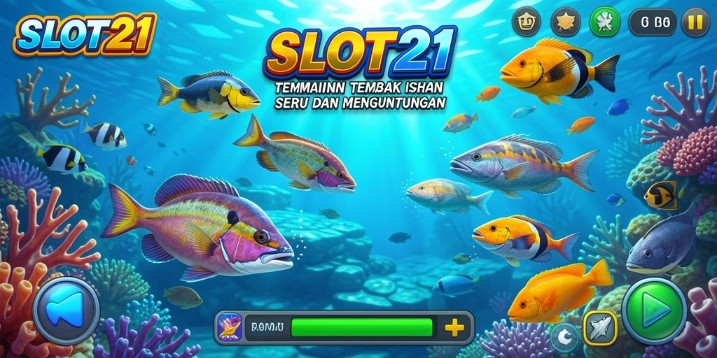 Screenshot utama SLOT21 menampilkan serunya gameplay Tembak Ikan.