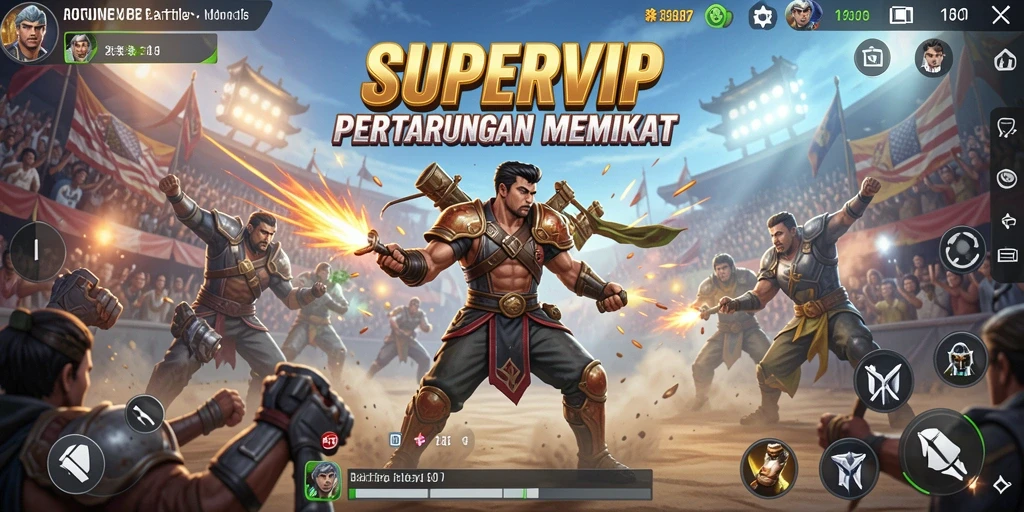 Gameplay SUPERVIP yang mendebarkan dan penuh aksi dalam Battle Royale.