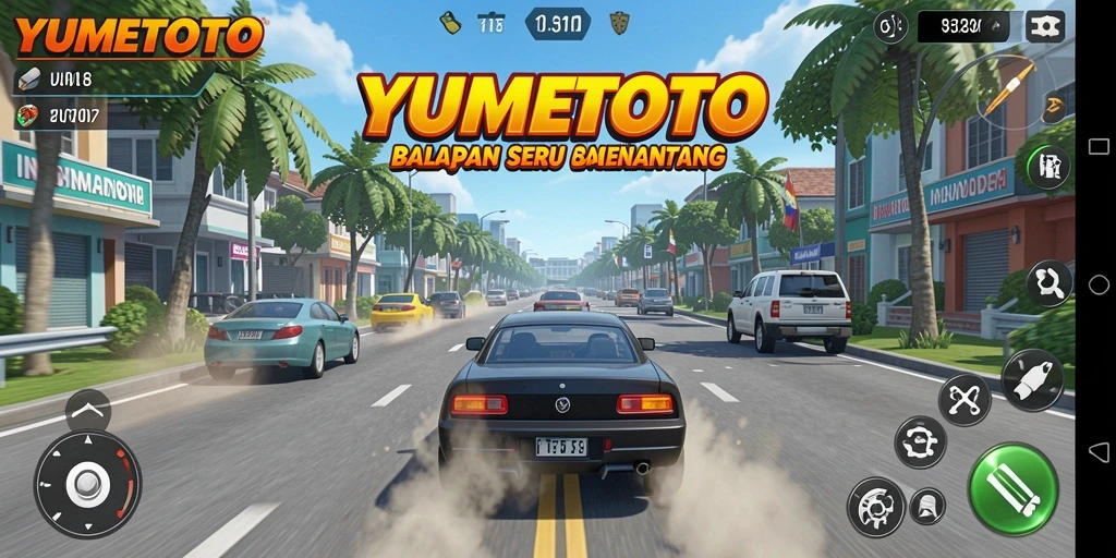 Tampilan utama gameplay balapan YUMETOTO yang menegangkan dan seru.